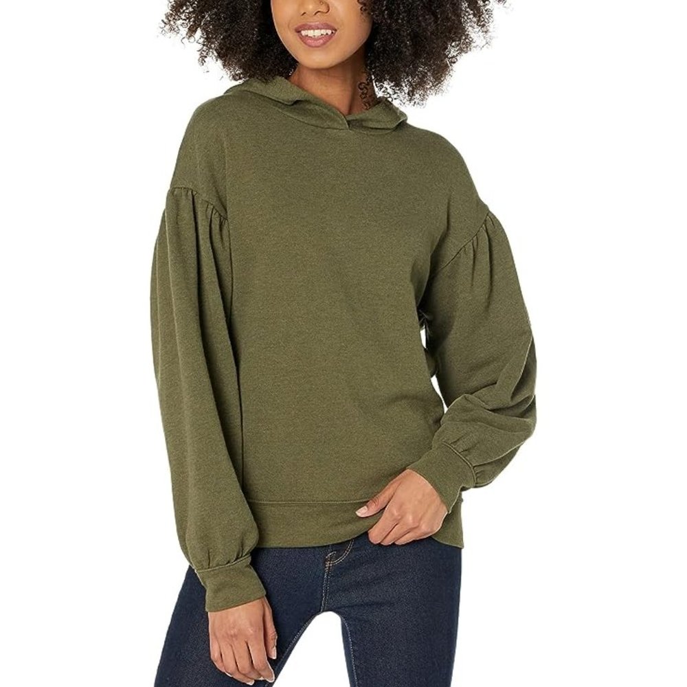 Madewell Pleat-Sleeve Shrunken Hoodie Sweatshirt